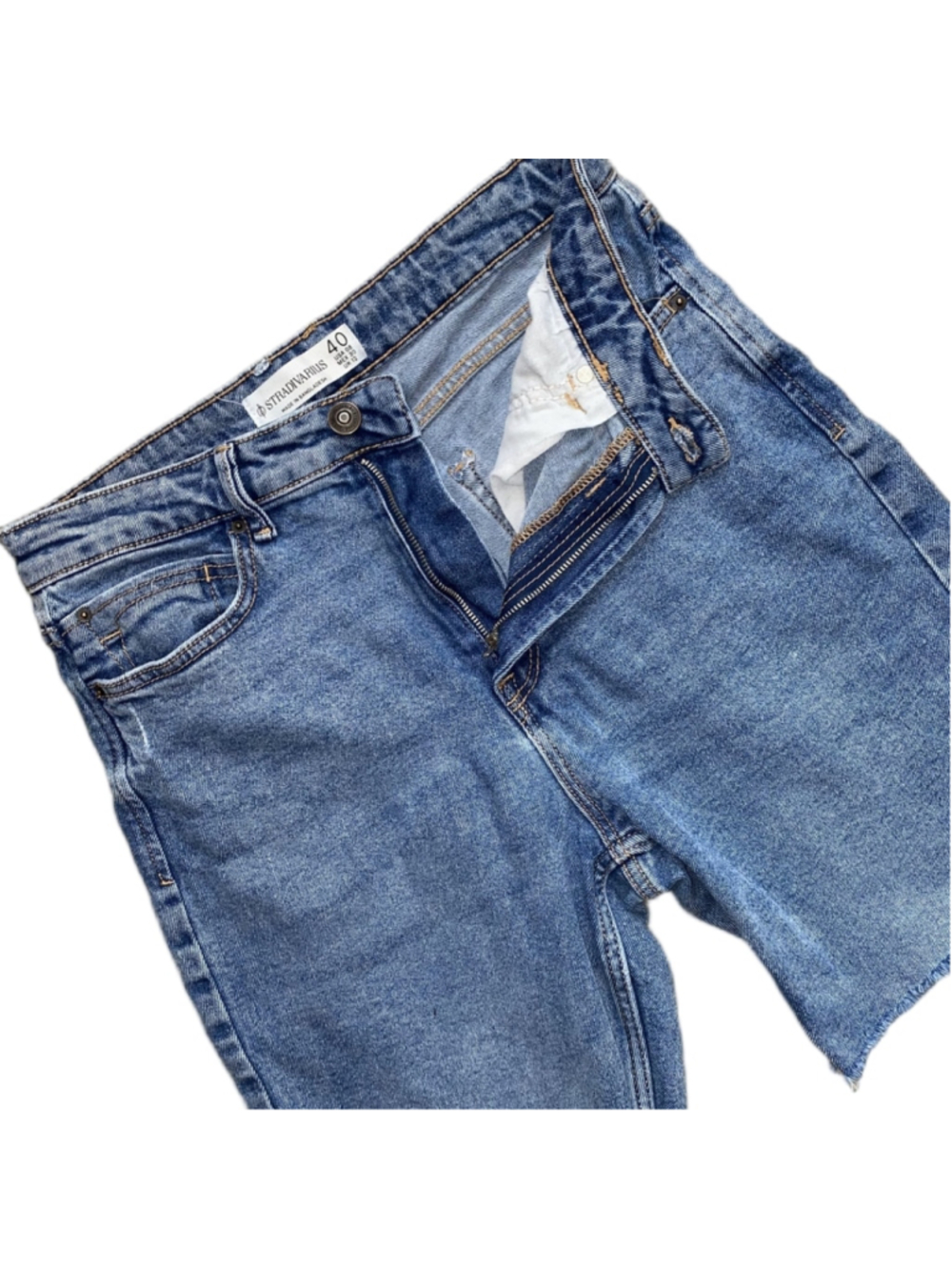 Stradivarius Women's Denim Shorts Sz 8 High Rise Cut Off Raw Hem Distressed